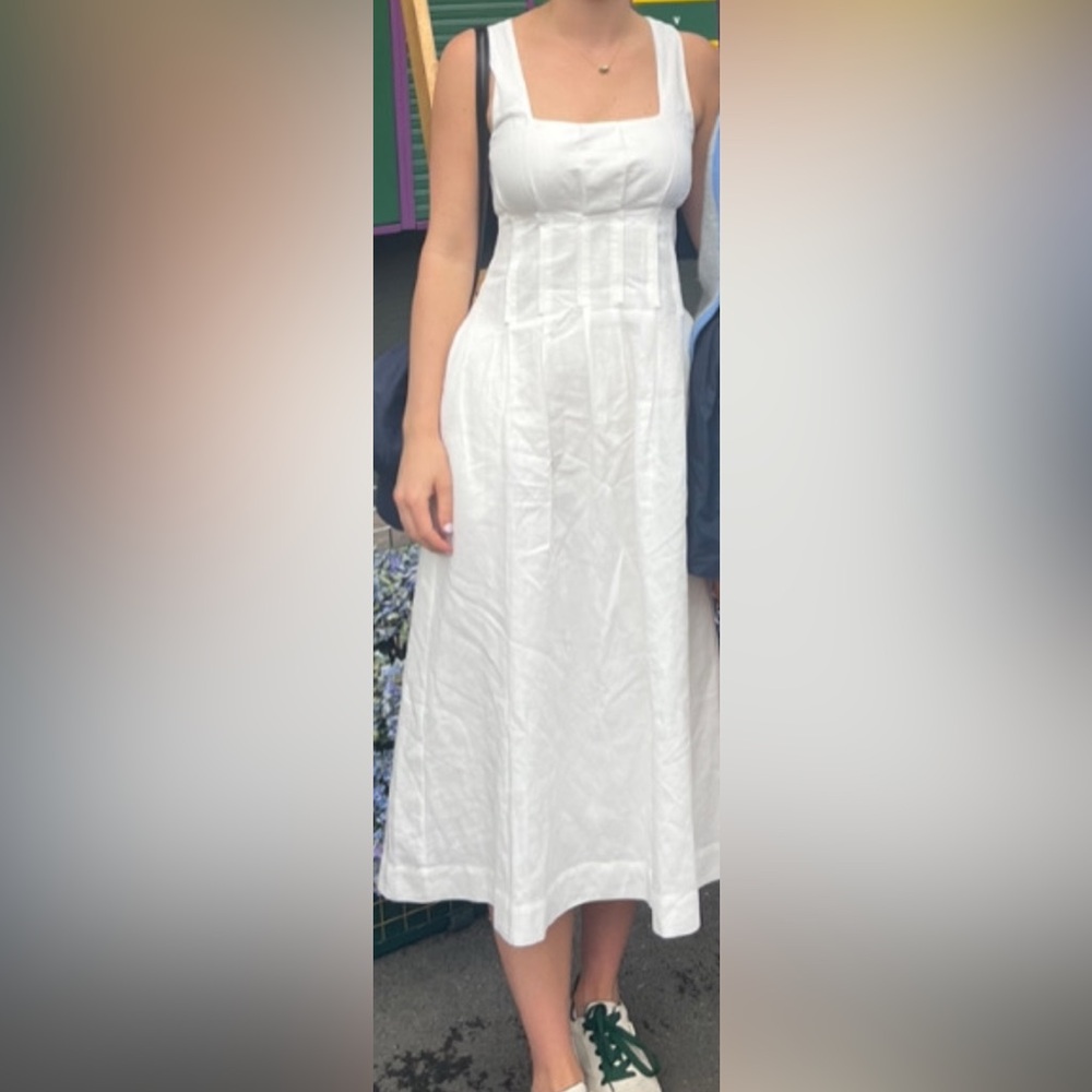 Rue Sophie Linen Corset White Midi Dress Size S
